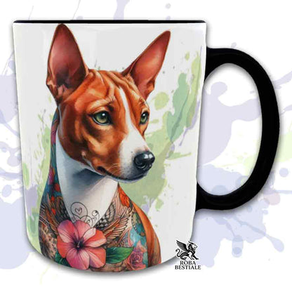 Tazza INKED SOUL - BASENJI Rosso e Bianco - In Ceramica, con manico e interno colorato - 330 ml