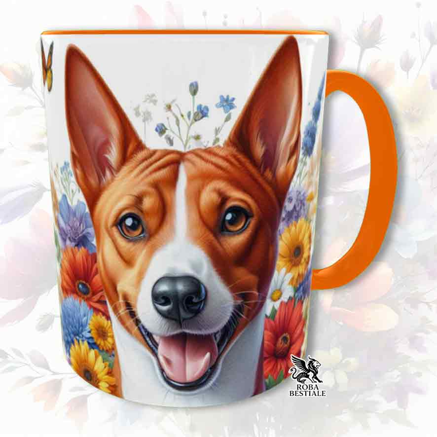 Tazza SPRING LOVE - BASENJI Rosso e Bianco - In Ceramica, colore a scelta - 330 ml