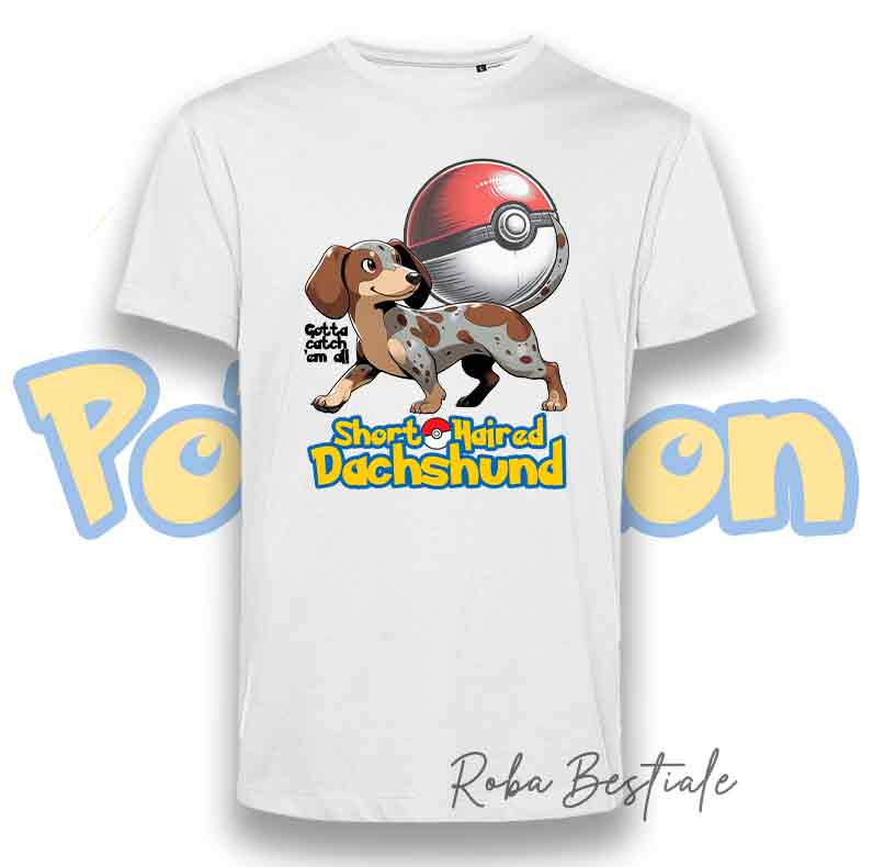 T-Shirt POKEMON - BASSOTTO TEDESCO a Pelo Corto - Arlecchino Marrone
