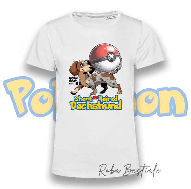 T-Shirt POKEMON - BASSOTTO TEDESCO a Pelo Corto - Arlecchino Marrone