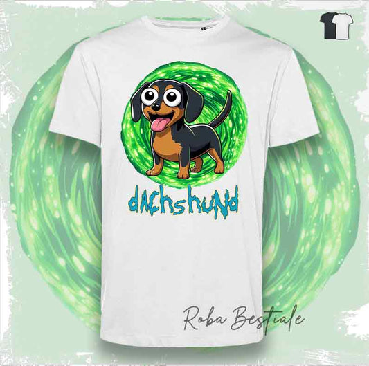T-Shirt RICK & MORTY - BASSOTTO TEDESCO a Pelo Corto - Nero Focato - Bianca o Nera - dalla XS alla 5XL