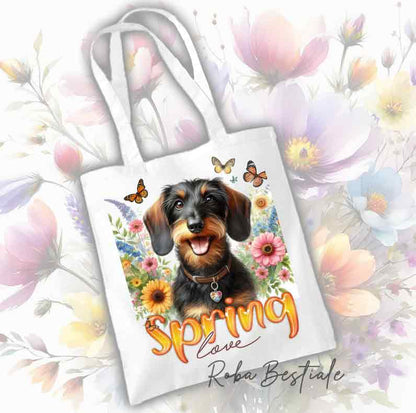 Wire-haired Dachshund Tote Bag - Spring Love Collection