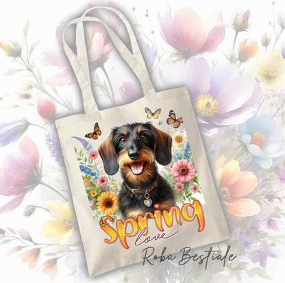 Wire-haired Dachshund Tote Bag - Spring Love Collection