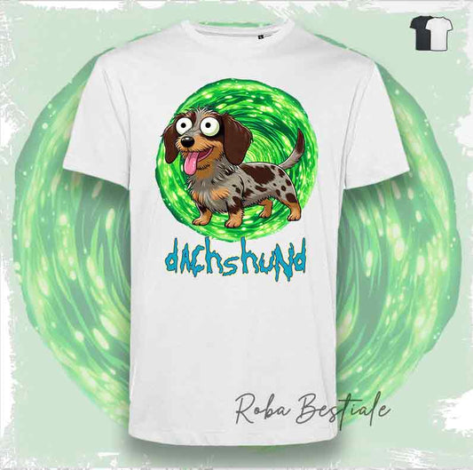 T-Shirt RICK & MORTY - BASSOTTO TEDESCO a Pelo Duro - Arlecchino Marrone - Bianca o Nera - dalla XS alla 5XL