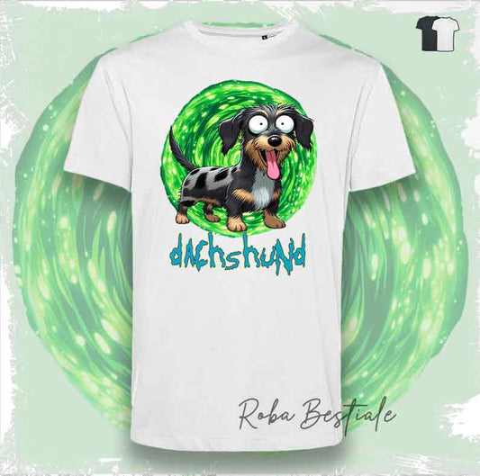 T-Shirt RICK & MORTY - BASSOTTO TEDESCO a Pelo Duro - Arlecchino Nero - Bianca o Nera - dalla XS alla 5XL