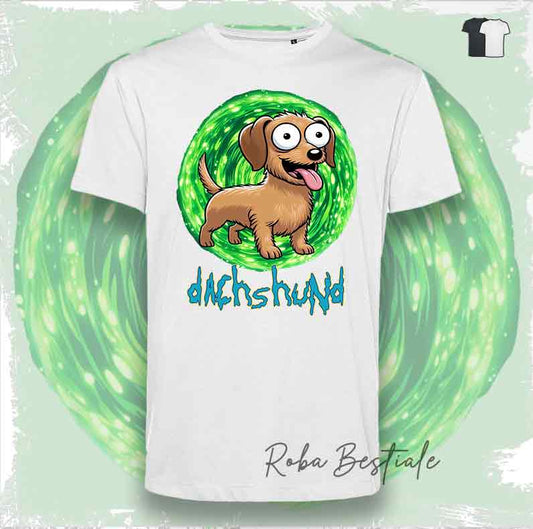 T-Shirt RICK & MORTY - BASSOTTO TEDESCO a Pelo Duro - Foglia Secca - Bianca o Nera - dalla XS alla 5XL
