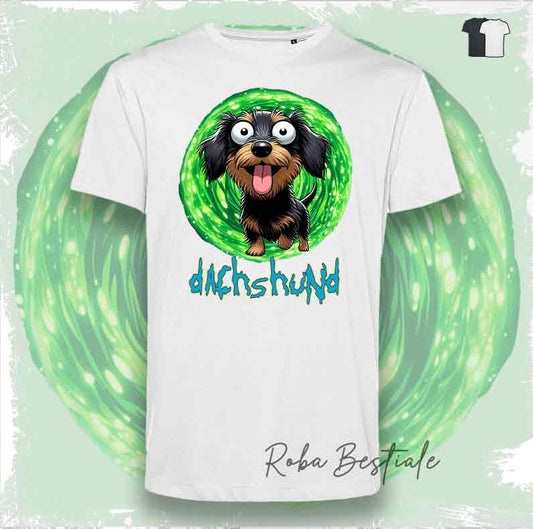 T-Shirt RICK & MORTY - BASSOTTO TEDESCO a Pelo Duro - Nero Focato - Bianca o Nera - dalla XS alla 5XL