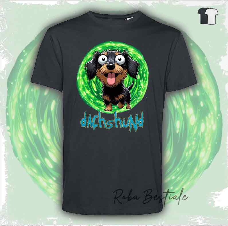 T-Shirt RICK & MORTY - BASSOTTO TEDESCO a Pelo Duro - Nero Focato - Bianca o Nera - dalla XS alla 5XL