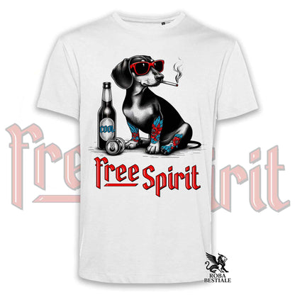 T-Shirt FREE SPIRIT - BASSOTTO TEDESCO a Pelo Corto - Bianca o Beige, da Uomo o da Donna - dalla XS alla 5XL