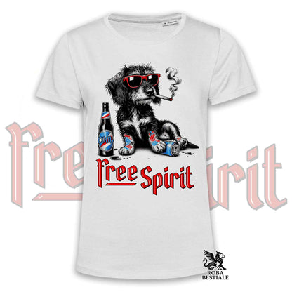 T-Shirt FREE SPIRIT - BASSOTTO TEDESCO a Pelo Duro - Bianca o Beige, da Uomo o da Donna - dalla XS alla 5XL