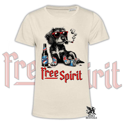 T-Shirt FREE SPIRIT - BASSOTTO TEDESCO a Pelo Duro - Bianca o Beige, da Uomo o da Donna - dalla XS alla 5XL