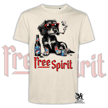 T-Shirt FREE SPIRIT - BASSOTTO TEDESCO a Pelo Duro - Bianca o Beige, da Uomo o da Donna - dalla XS alla 5XL