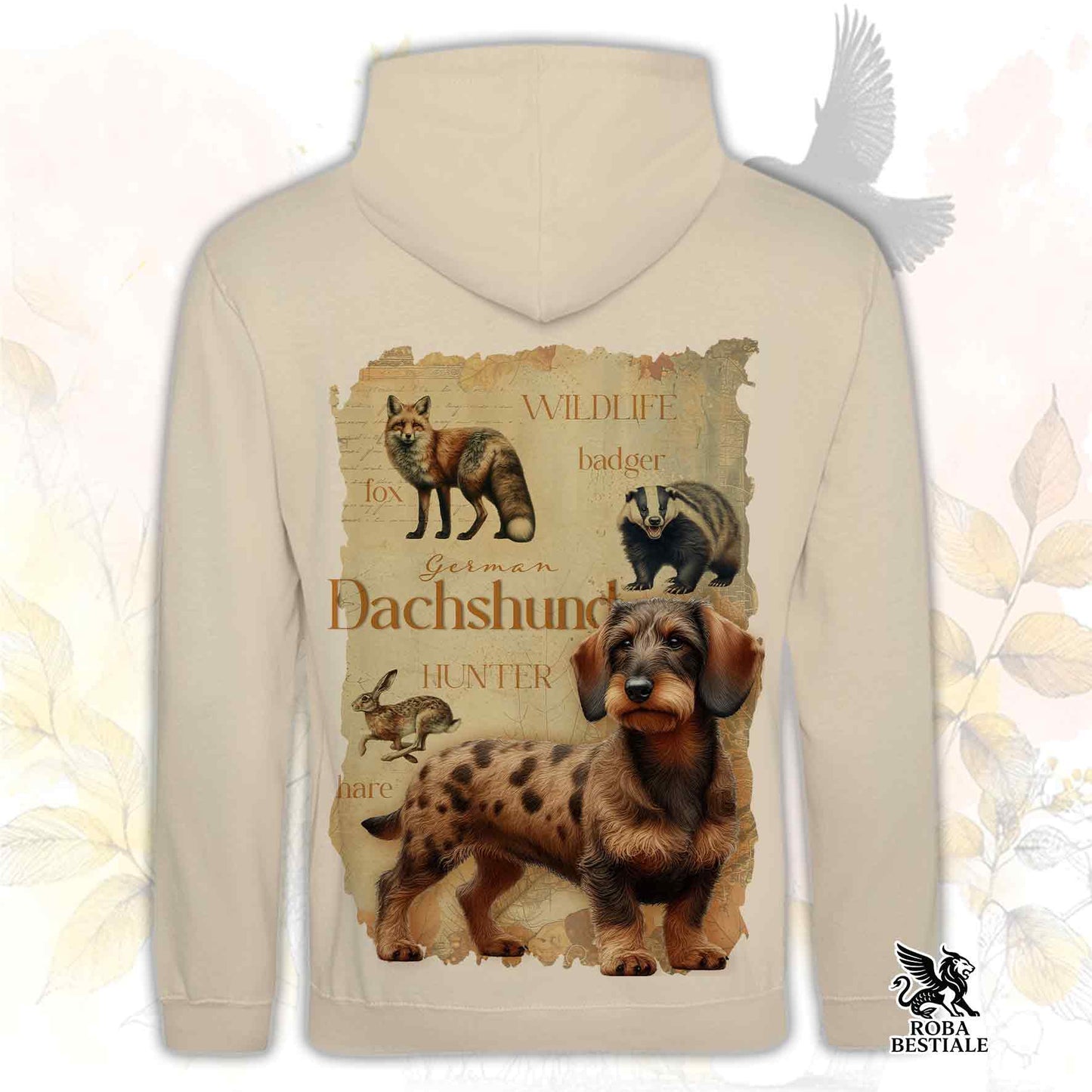 Felpa FIELD LEGACY - BASSOTTO TEDESCO a Pelo Duro Arlecchino Fulvo - Con Cappuccio e Tasconi, Unisex - dalla XS alla 3XL