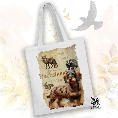 Tote Bag FIELD LEGACY - BASSOTTO TEDESCO a Pelo Duro Arlecchino Fulvo - 100% Cotone - Bianca o Beige