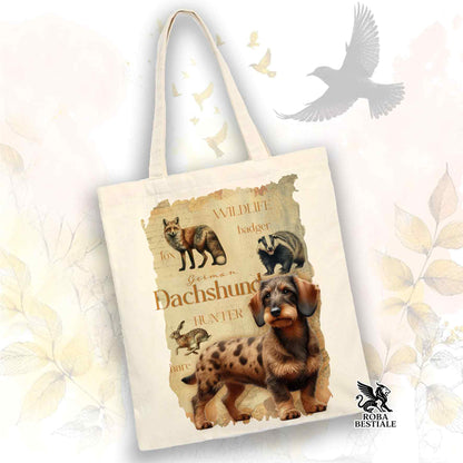 Tote Bag FIELD LEGACY - BASSOTTO TEDESCO a Pelo Duro Arlecchino Fulvo - 100% Cotone - Bianca o Beige