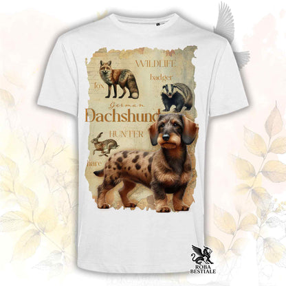 T-Shirt FIELD LEGACY - BASSOTTO TEDESCO a Pelo Duro Arlecchino Fulvo - Bianca o Beige, da Uomo o da Donna - dalla XS alla 5XL