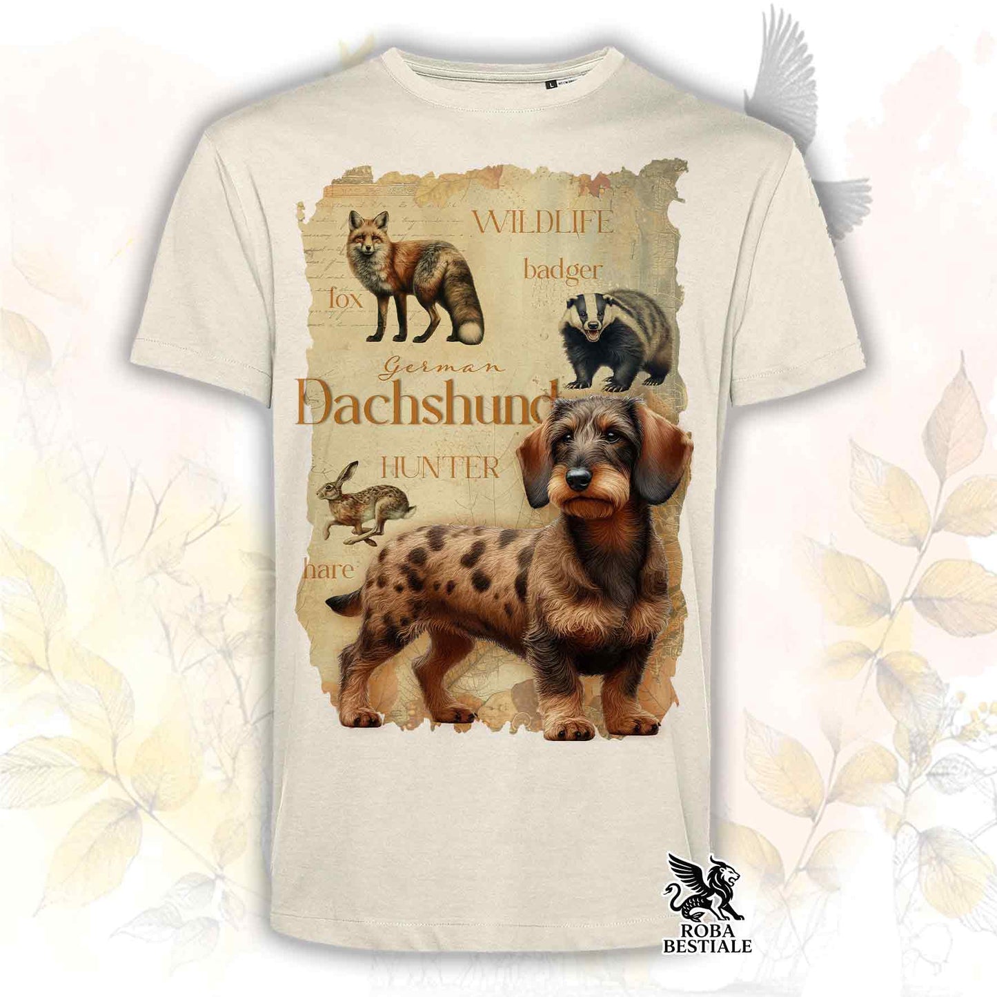 T-Shirt FIELD LEGACY - BASSOTTO TEDESCO a Pelo Duro Arlecchino Fulvo - Bianca o Beige, da Uomo o da Donna - dalla XS alla 5XL