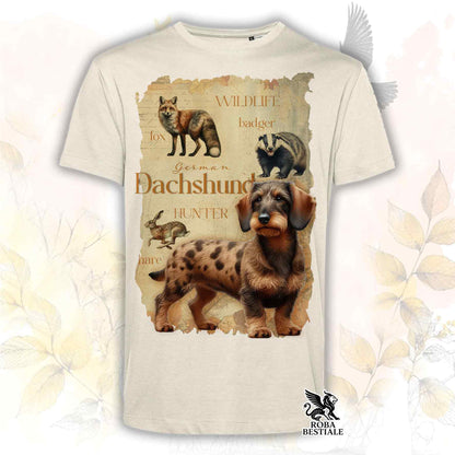 T-Shirt FIELD LEGACY - BASSOTTO TEDESCO a Pelo Duro Arlecchino Fulvo - Bianca o Beige, da Uomo o da Donna - dalla XS alla 5XL