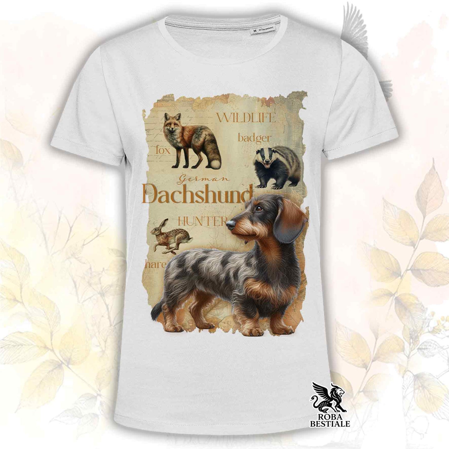 T-Shirt FIELD LEGACY - BASSOTTO TEDESCO a Pelo Duro Arlecchino Marrone - Bianca o Beige, da Uomo o da Donna - dalla XS alla 5XL