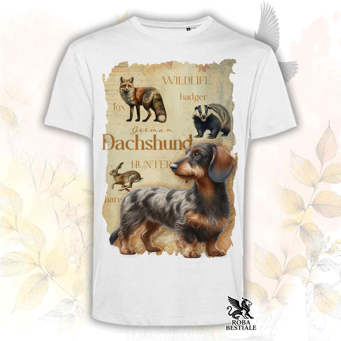 T-Shirt FIELD LEGACY - BASSOTTO TEDESCO a Pelo Duro Arlecchino Marrone - Bianca o Beige, da Uomo o da Donna - dalla XS alla 5XL