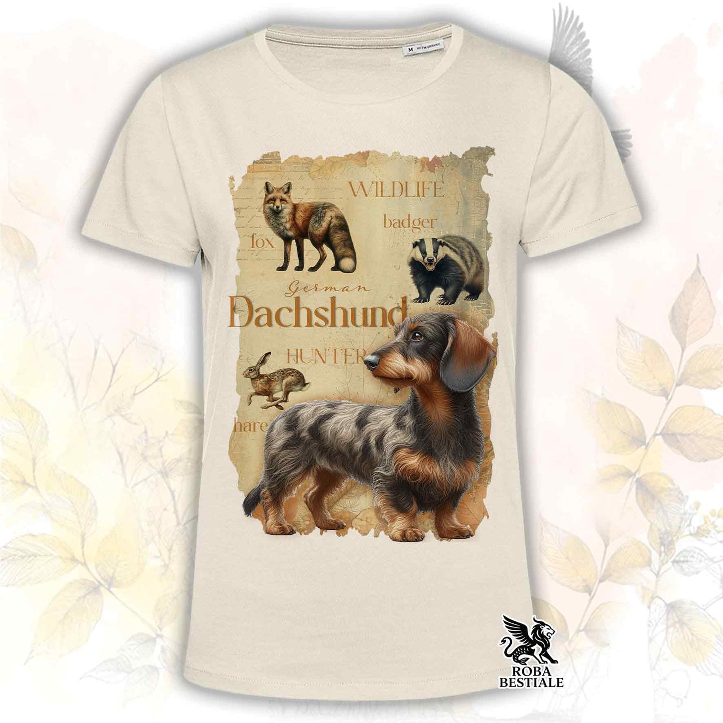 T-Shirt FIELD LEGACY - BASSOTTO TEDESCO a Pelo Duro Arlecchino Marrone - Bianca o Beige, da Uomo o da Donna - dalla XS alla 5XL