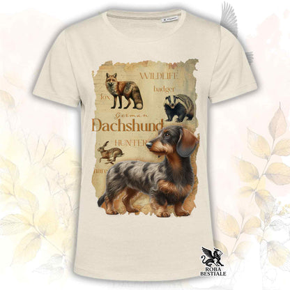 T-Shirt FIELD LEGACY - BASSOTTO TEDESCO a Pelo Duro Arlecchino Marrone - Bianca o Beige, da Uomo o da Donna - dalla XS alla 5XL