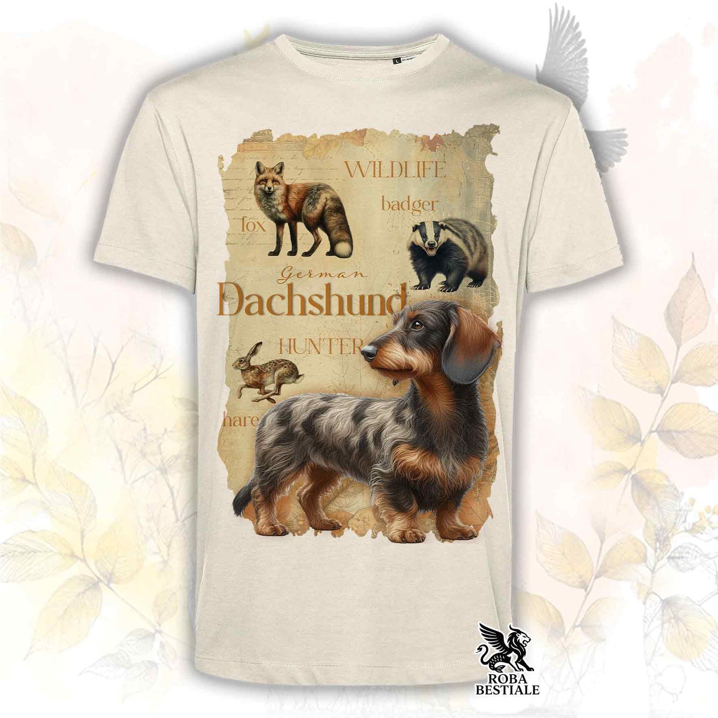 T-Shirt FIELD LEGACY - BASSOTTO TEDESCO a Pelo Duro Arlecchino Marrone - Bianca o Beige, da Uomo o da Donna - dalla XS alla 5XL