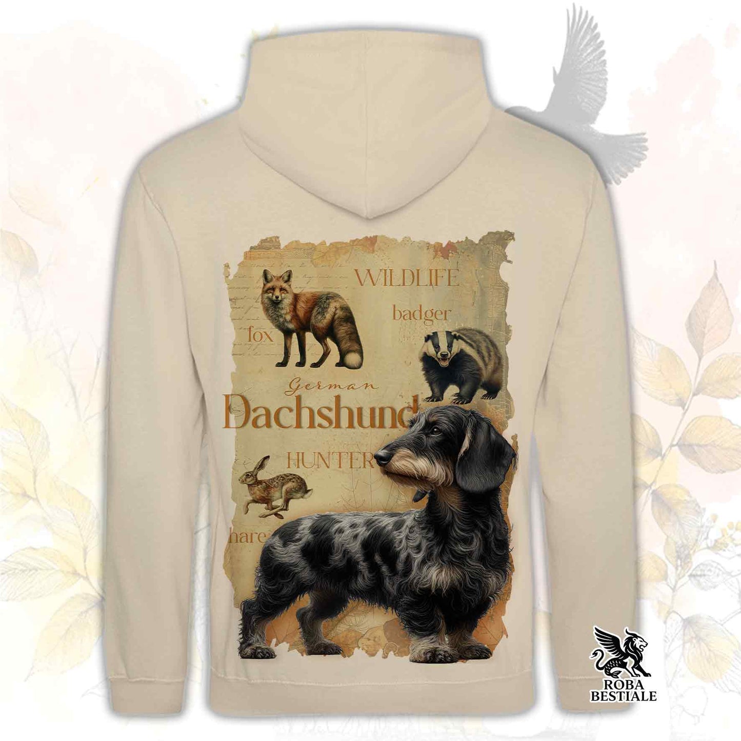 Felpa FIELD LEGACY - BASSOTTO TEDESCO a Pelo Duro Arlecchino Nero - Con Cappuccio e Tasconi, Unisex - dalla XS alla 3XL