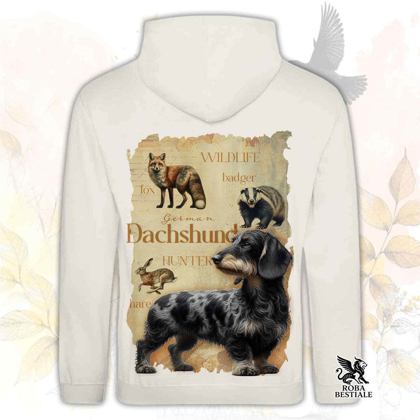 Felpa FIELD LEGACY - BASSOTTO TEDESCO a Pelo Duro Arlecchino Nero - Con Cappuccio e Tasconi, Unisex - dalla XS alla 3XL