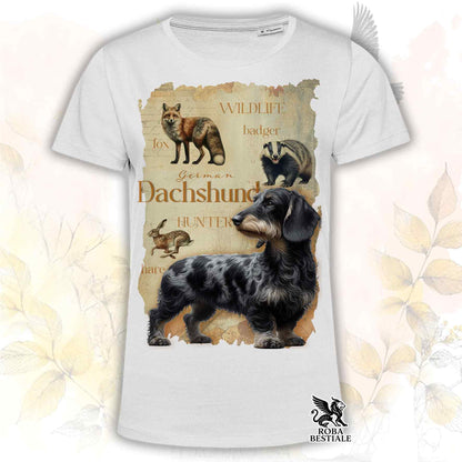 T-Shirt FIELD LEGACY - BASSOTTO TEDESCO a Pelo Duro Arlecchino Nero - Bianca o Beige, da Uomo o da Donna - dalla XS alla 5XL