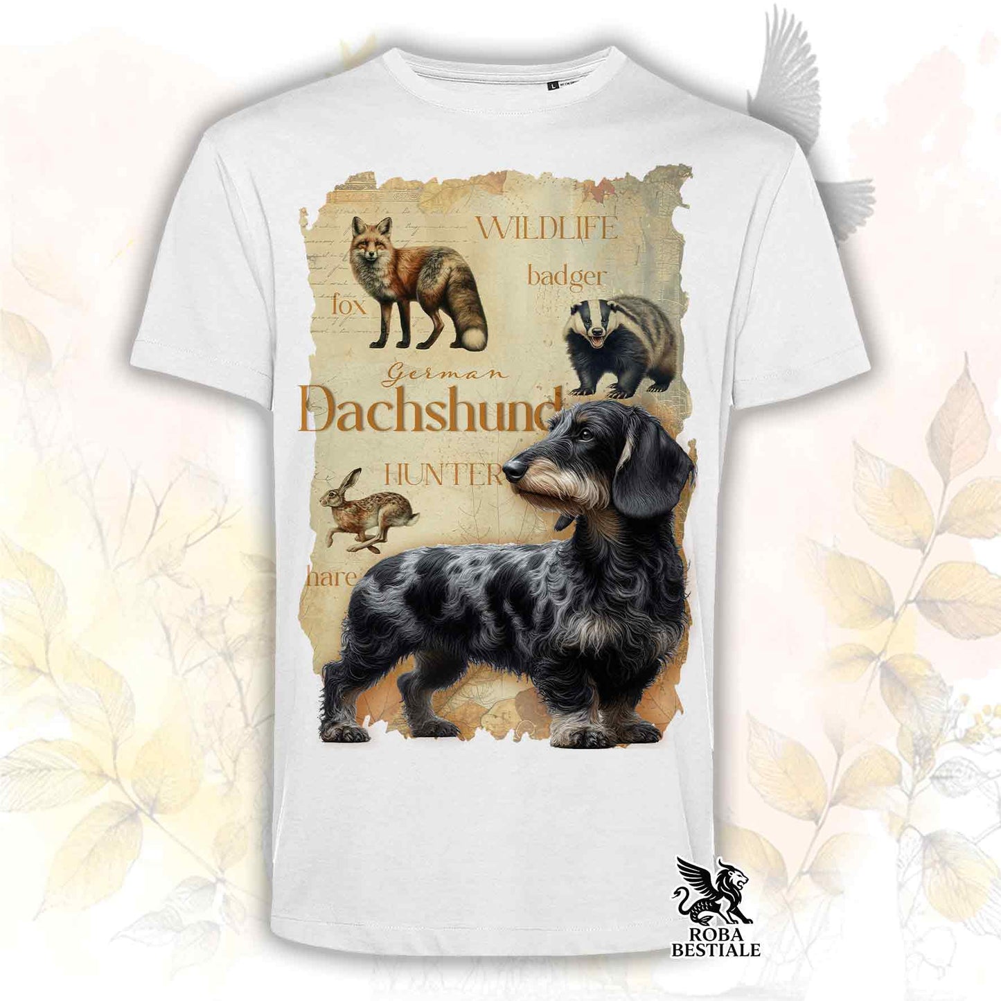 T-Shirt FIELD LEGACY - BASSOTTO TEDESCO a Pelo Duro Arlecchino Nero - Bianca o Beige, da Uomo o da Donna - dalla XS alla 5XL