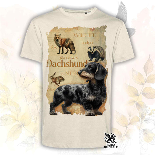 T-Shirt FIELD LEGACY - BASSOTTO TEDESCO a Pelo Duro Arlecchino Nero - Bianca o Beige, da Uomo o da Donna - dalla XS alla 5XL