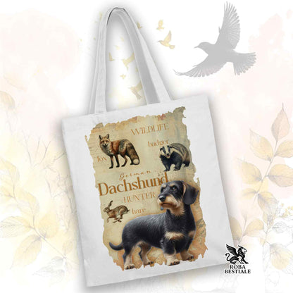 Tote Bag FIELD LEGACY - BASSOTTO TEDESCO a Pelo Duro Cinghiale - 100% Cotone - Bianca o Beige