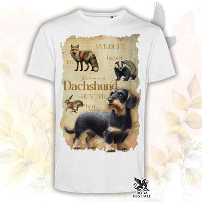 T-Shirt FIELD LEGACY - BASSOTTO TEDESCO a Pelo Duro Cinghiale - Bianca o Beige, da Uomo o da Donna - dalla XS alla 5XL