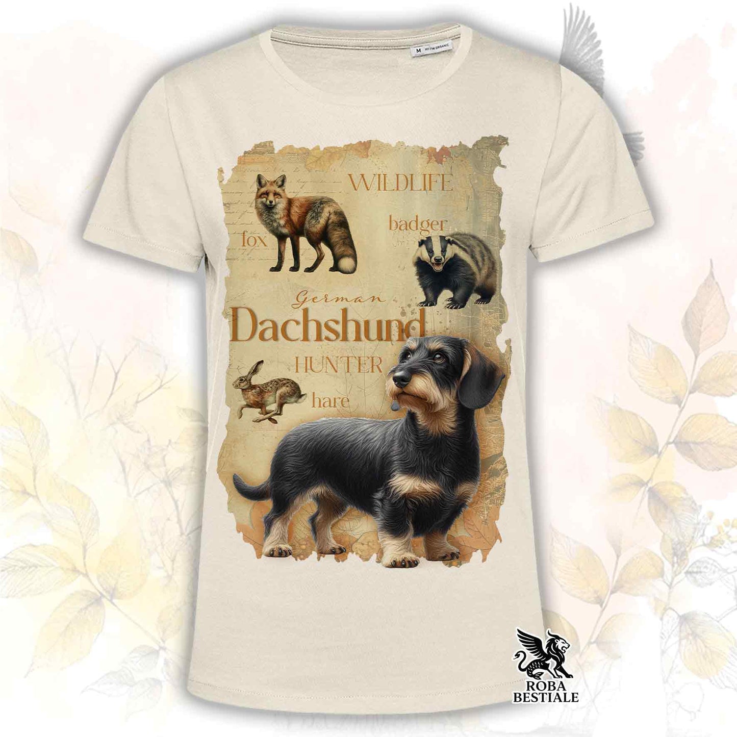 T-Shirt FIELD LEGACY - BASSOTTO TEDESCO a Pelo Duro Cinghiale - Bianca o Beige, da Uomo o da Donna - dalla XS alla 5XL