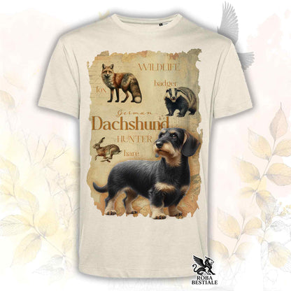 T-Shirt FIELD LEGACY - BASSOTTO TEDESCO a Pelo Duro Cinghiale - Bianca o Beige, da Uomo o da Donna - dalla XS alla 5XL