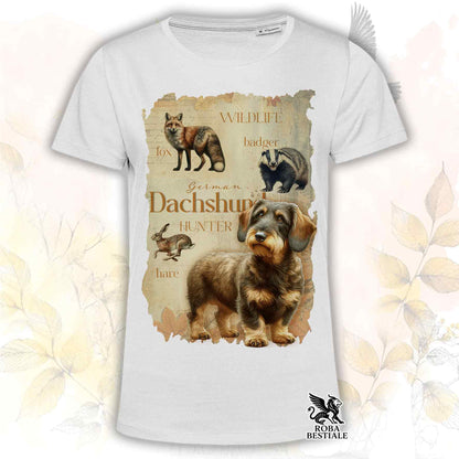 T-Shirt FIELD LEGACY - BASSOTTO TEDESCO a Pelo Duro Cinghiale Marrone - Bianca o Beige, da Uomo o da Donna - dalla XS alla 5XL