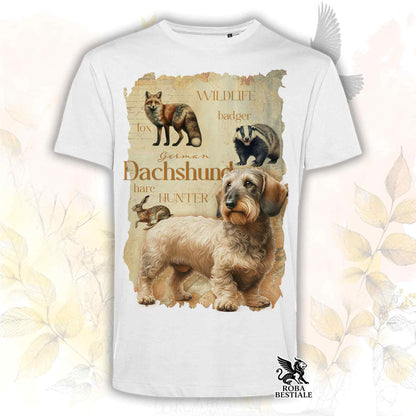 T-Shirt FIELD LEGACY - BASSOTTO TEDESCO a Pelo Duro Foglia Secca - Bianca o Beige, da Uomo o da Donna - dalla XS alla 5XL