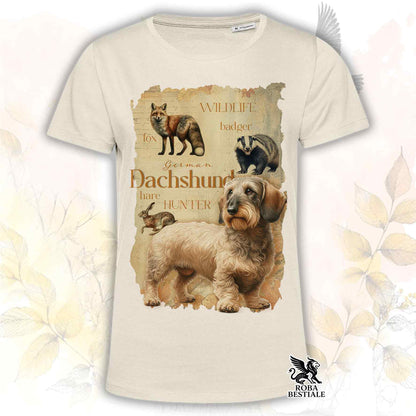 T-Shirt FIELD LEGACY - BASSOTTO TEDESCO a Pelo Duro Foglia Secca - Bianca o Beige, da Uomo o da Donna - dalla XS alla 5XL