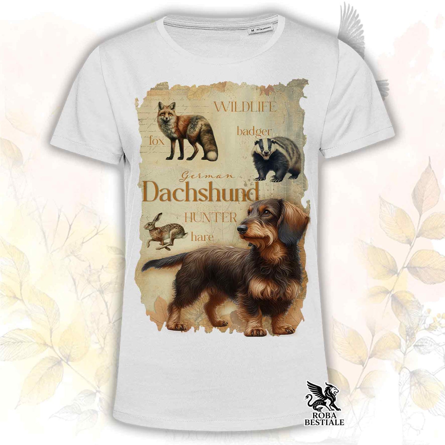 T-Shirt FIELD LEGACY - BASSOTTO TEDESCO a Pelo Duro Marrone Focato - Bianca o Beige, da Uomo o da Donna - dalla XS alla 5XL