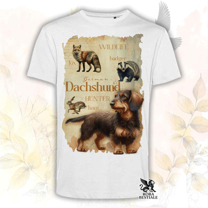 T-Shirt FIELD LEGACY - BASSOTTO TEDESCO a Pelo Duro Marrone Focato - Bianca o Beige, da Uomo o da Donna - dalla XS alla 5XL