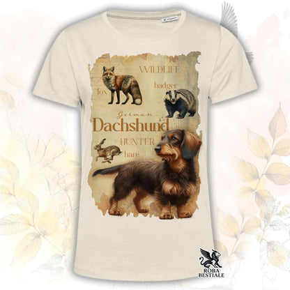 T-Shirt FIELD LEGACY - BASSOTTO TEDESCO a Pelo Duro Marrone Focato - Bianca o Beige, da Uomo o da Donna - dalla XS alla 5XL