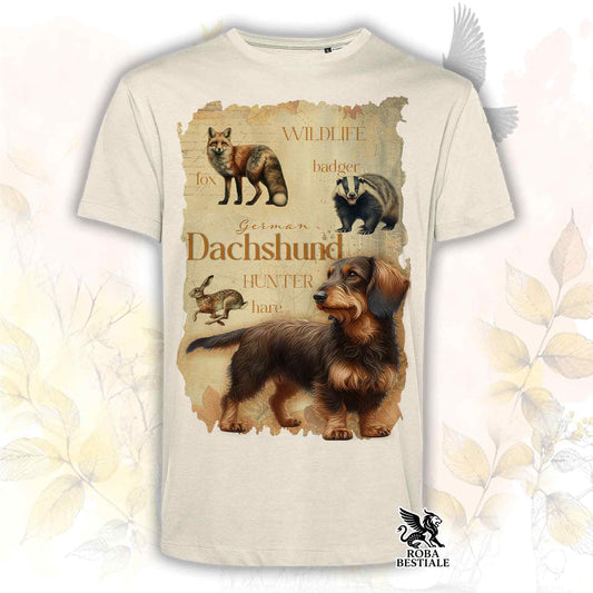 T-Shirt FIELD LEGACY - BASSOTTO TEDESCO a Pelo Duro Marrone Focato - Bianca o Beige, da Uomo o da Donna - dalla XS alla 5XL