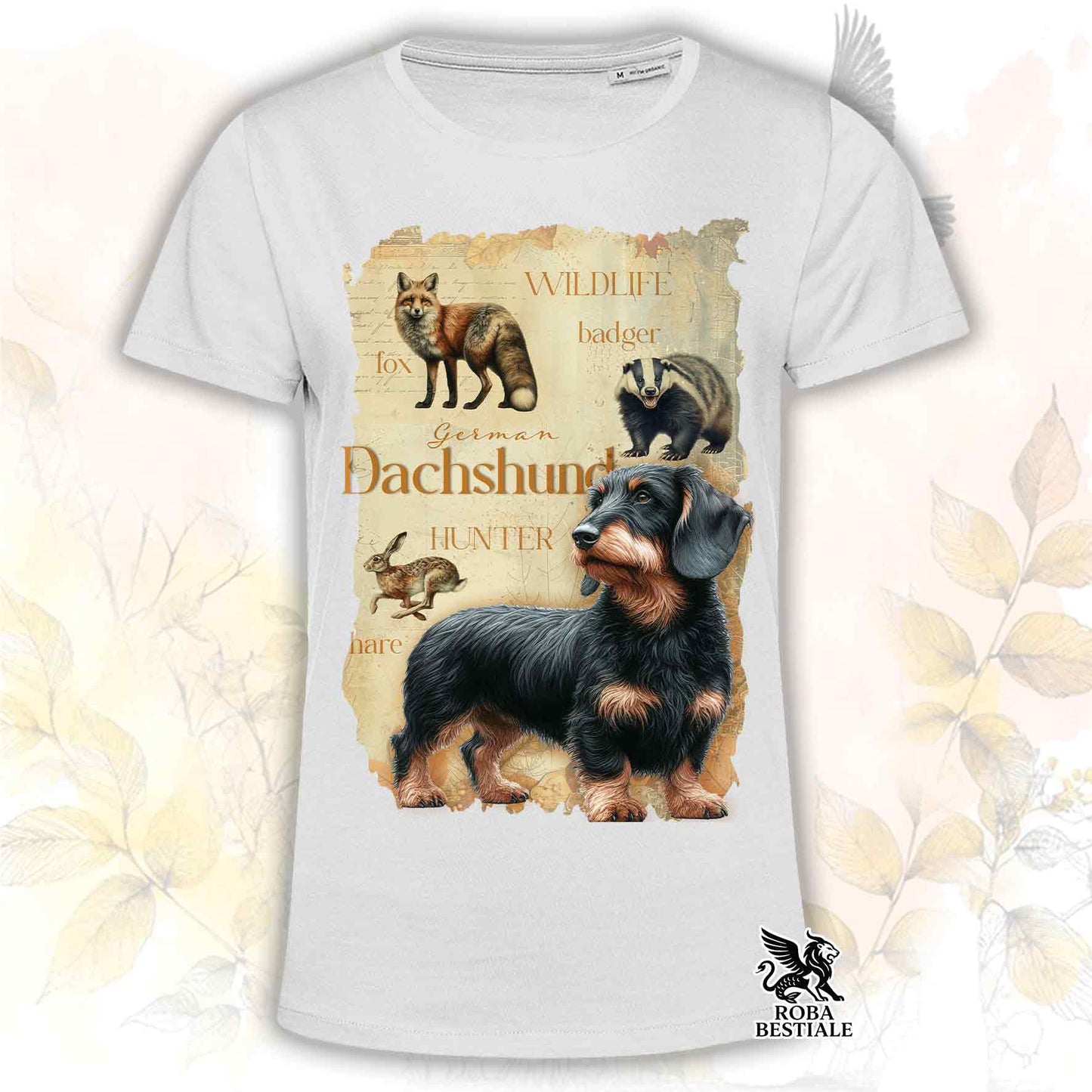 T-Shirt FIELD LEGACY - BASSOTTO TEDESCO a Pelo Duro Nero Focato - Bianca o Beige, da Uomo o da Donna - dalla XS alla 5XL