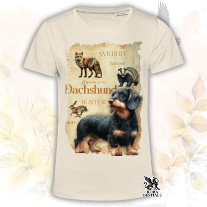 T-Shirt FIELD LEGACY - BASSOTTO TEDESCO a Pelo Duro Nero Focato - Bianca o Beige, da Uomo o da Donna - dalla XS alla 5XL