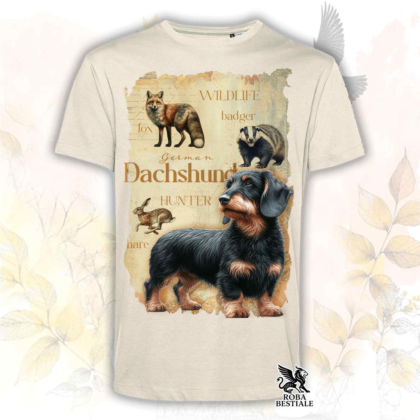 T-Shirt FIELD LEGACY - BASSOTTO TEDESCO a Pelo Duro Nero Focato - Bianca o Beige, da Uomo o da Donna - dalla XS alla 5XL