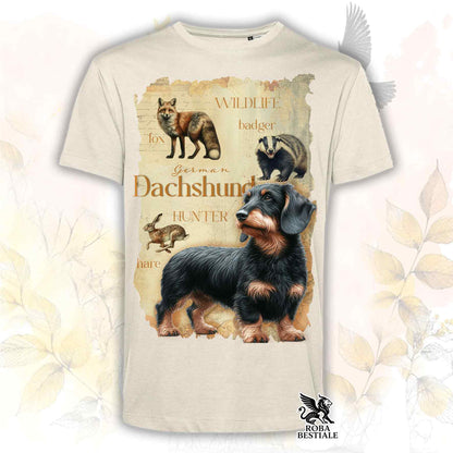 T-Shirt FIELD LEGACY - BASSOTTO TEDESCO a Pelo Duro Nero Focato - Bianca o Beige, da Uomo o da Donna - dalla XS alla 5XL