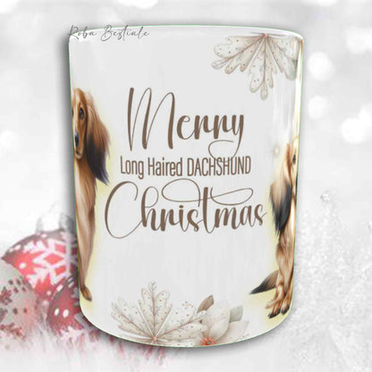 Tazza COZY WINTER - BASSOTTO TEDESCO a Pelo Lungo Fulvo - In Ceramica, con manico color Oro - 330 ml