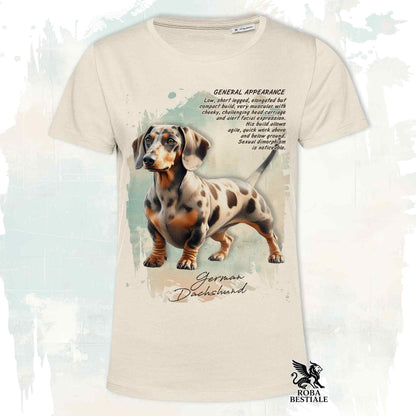 T-Shirt APPEARANCE - Harlequin Fawn Smooth-Haired Dachshund - White or Beige, Men's or Women's - from XS to 5XL