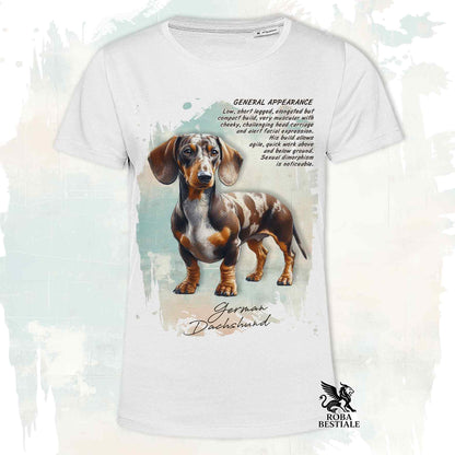 T-Shirt APPEARANCE - Brown Harlequin Smooth-Haired Dachshund - White or Beige, for Men or Women - from XS to 5XL